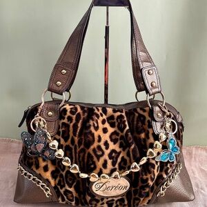 Dereon Leopard Print Shoulder Bag with Brown and Gold Accents